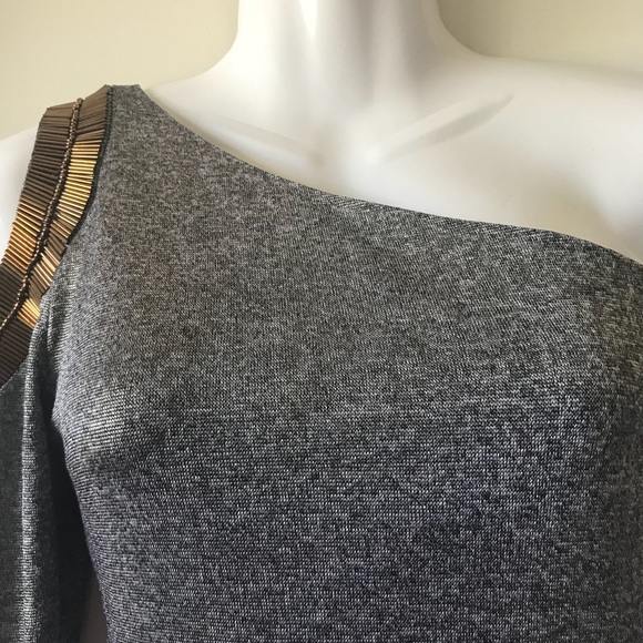 Gorgeous One Shoulder Silver Gold Mini Dress (S) - Picture 3 of 8